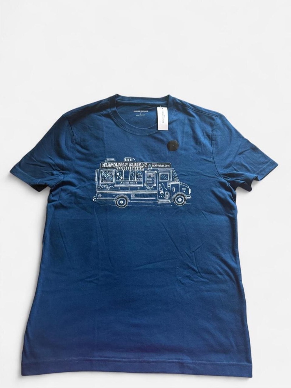 Banana Republic Navy Blue Tee with White Food Truck Graphic